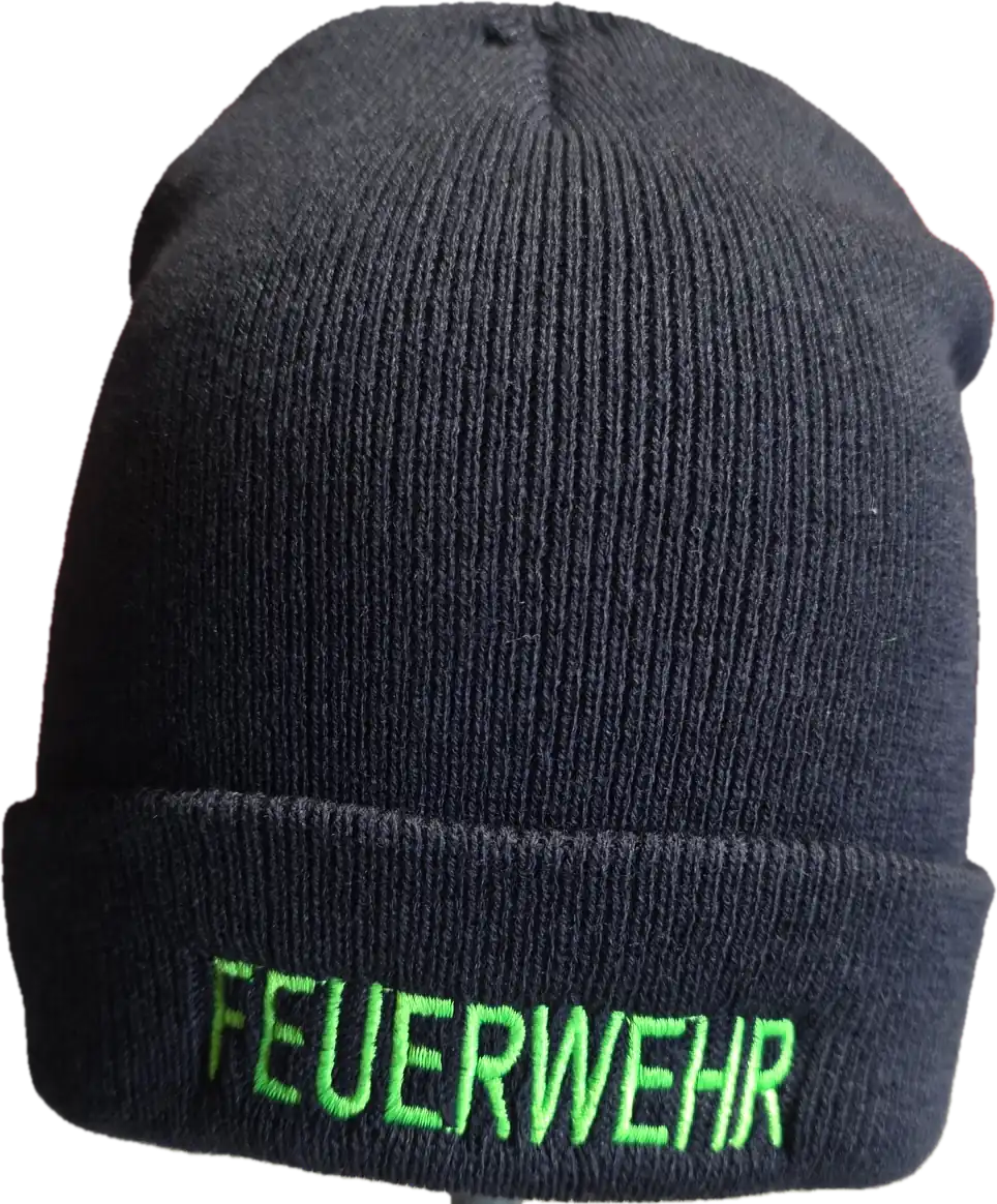 Strickmütze mit eingesticktem Schriftzug FEUERWEHR grün