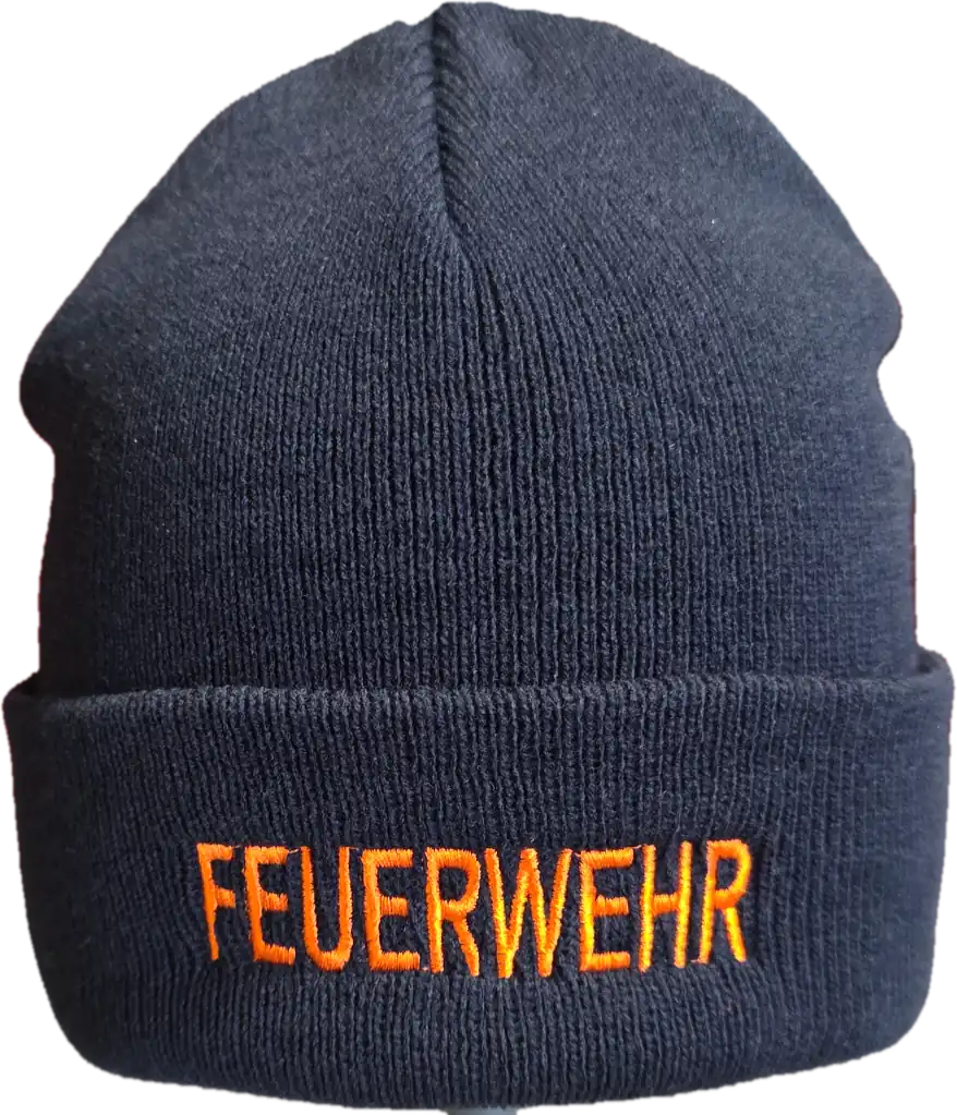 Strickmütze mit eingesticktem Schriftzug FEUERWEHR orange